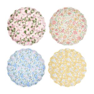 Scalloped Floral Melamine Party Decorative Plates, Set of 4