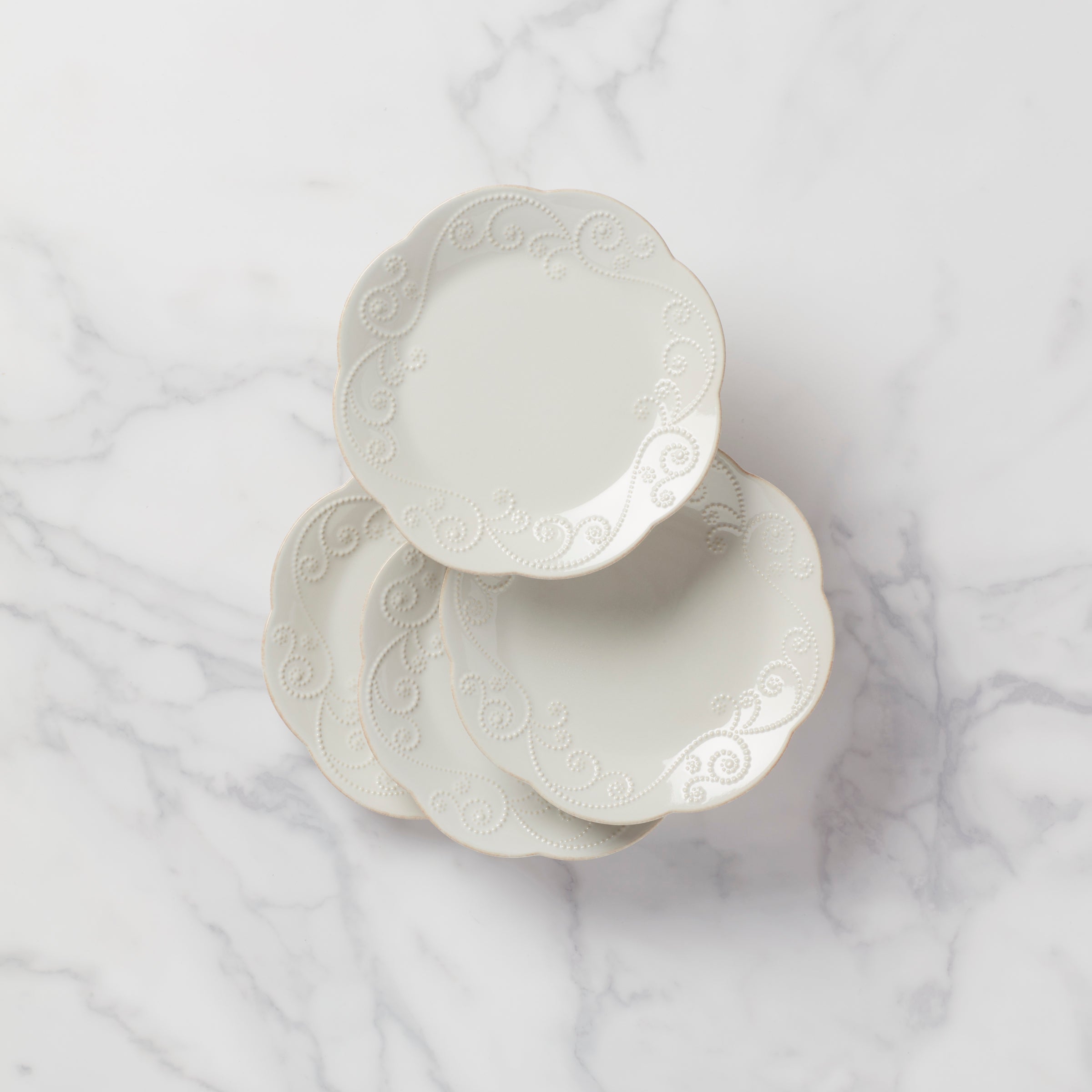 White Beaded Assorted Dessert Decorative Plates, Set of 4