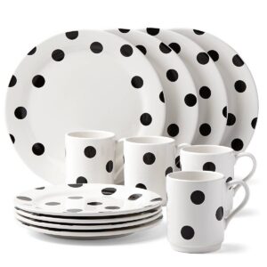 Polka Dot Stoneware Dinnerware Set with Mugs, 12-Piece