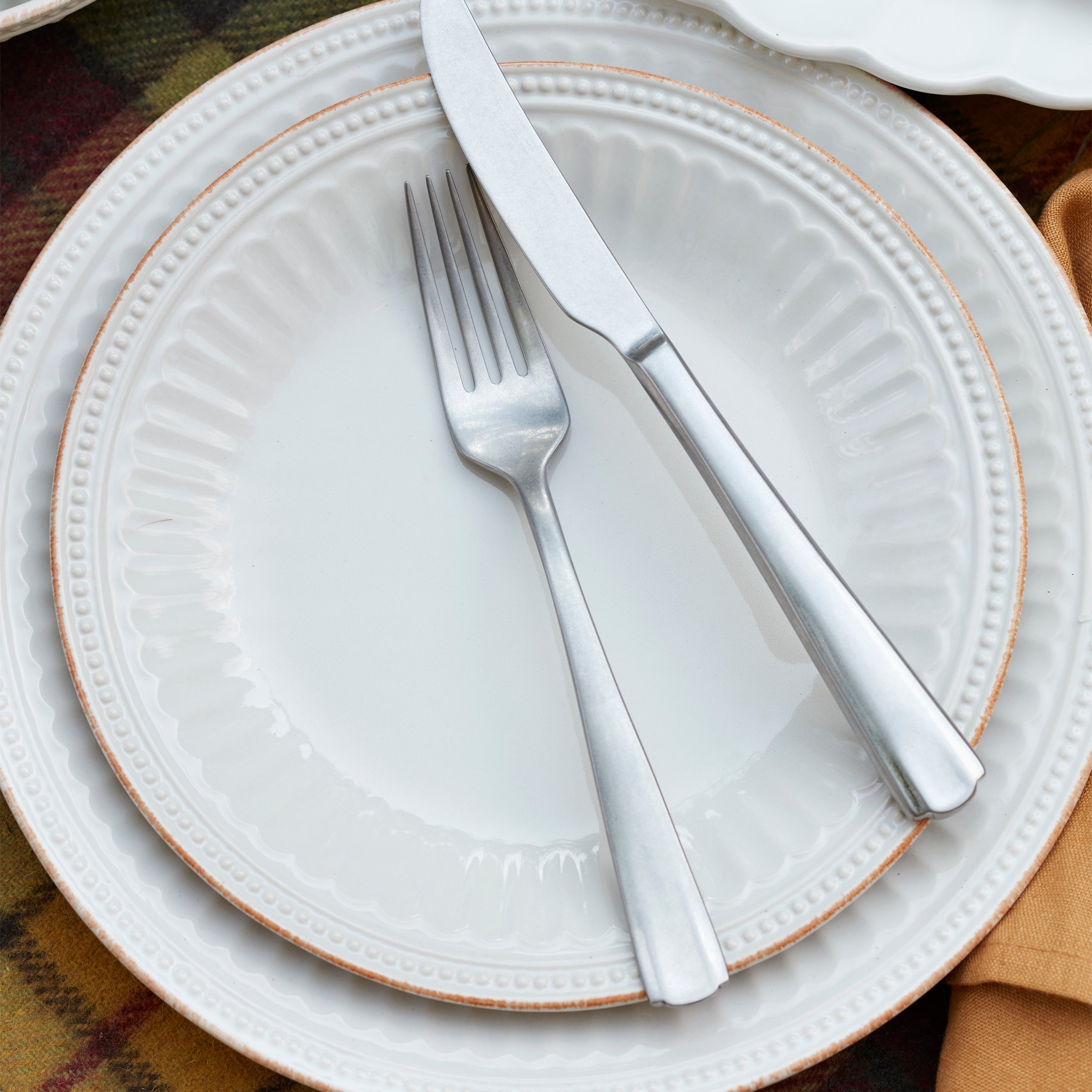 White Beaded Groove Dinnerware Set, 12-Piece - Image 7