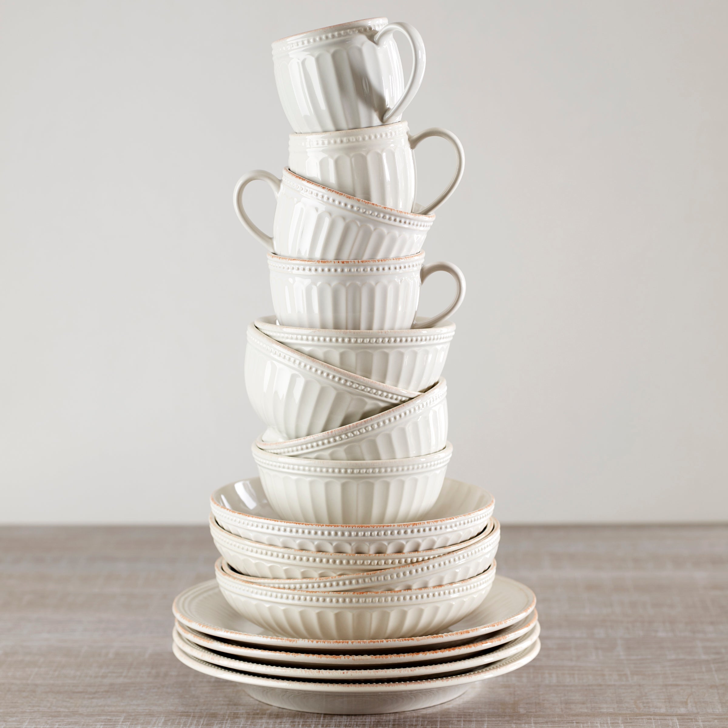 White Beaded Groove Dinnerware Set, 12-Piece - Image 2