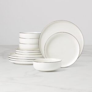 White Porcelain Black Rim Dinnerware Set, 12-Piece