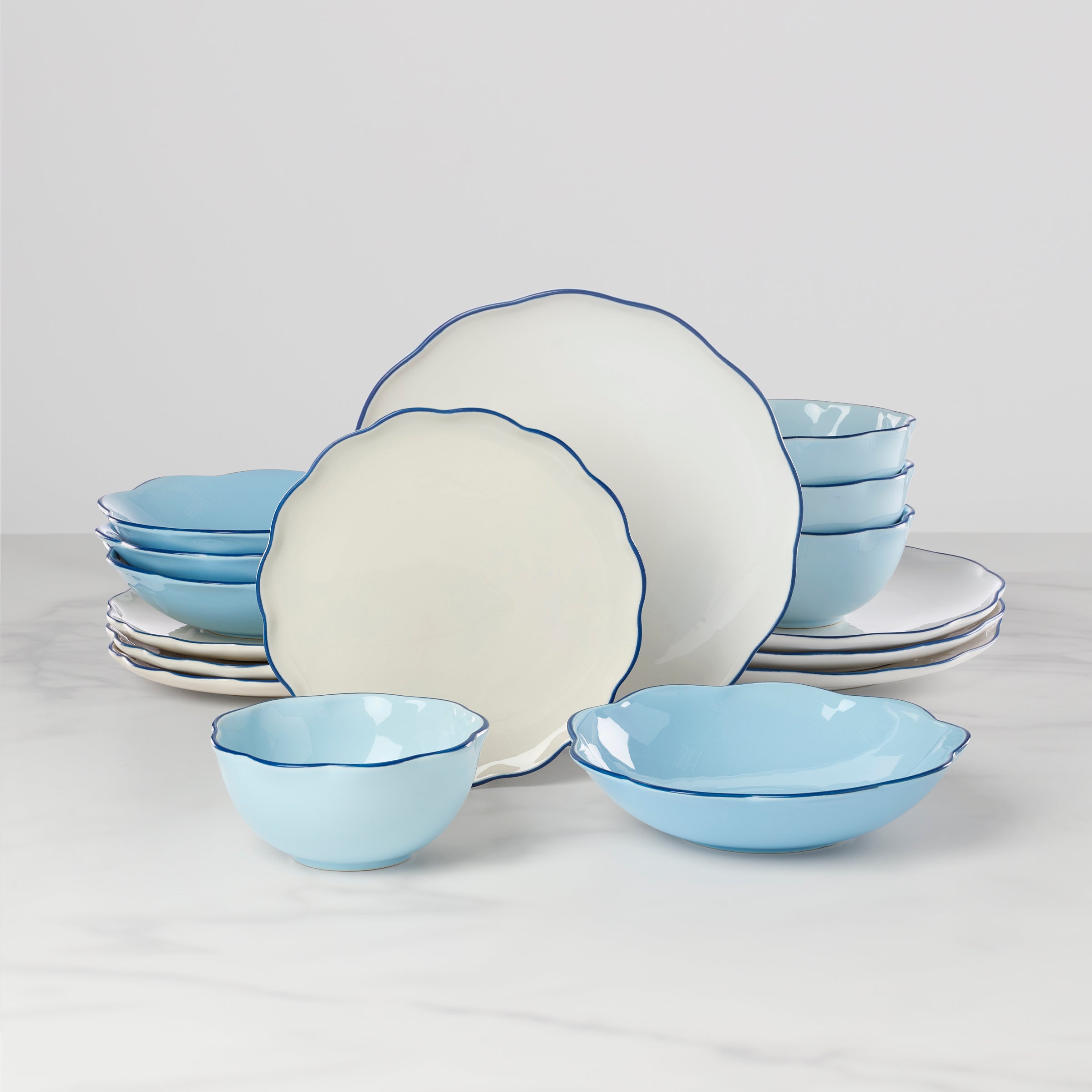 Blue Glazed Stoneware Dinnerware Set, 16-Piece
