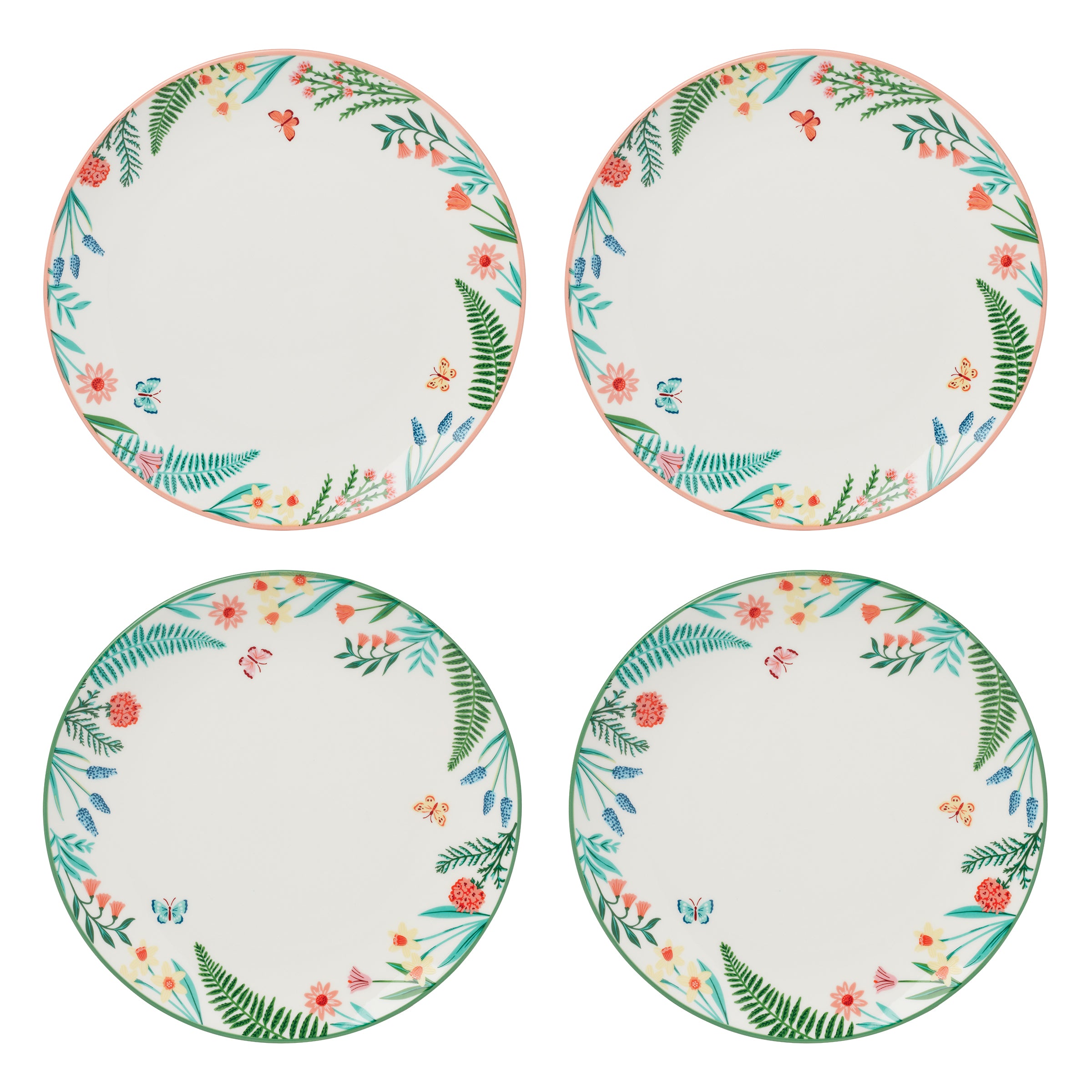 Spring Floral Butterfly Accent Decorative Plates, Set of 4