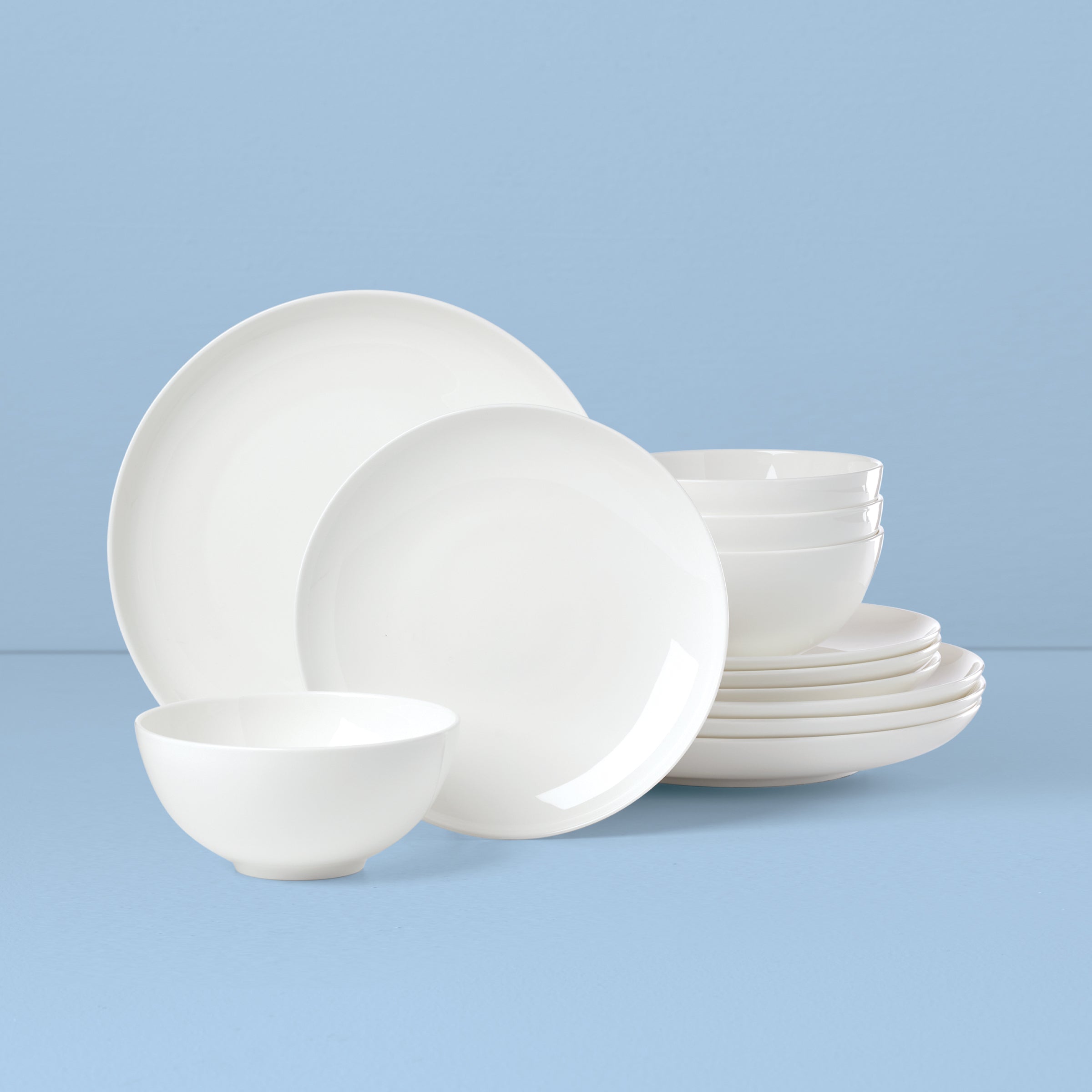 White Bone China Coupe Dinnerware Set, 12-Piece