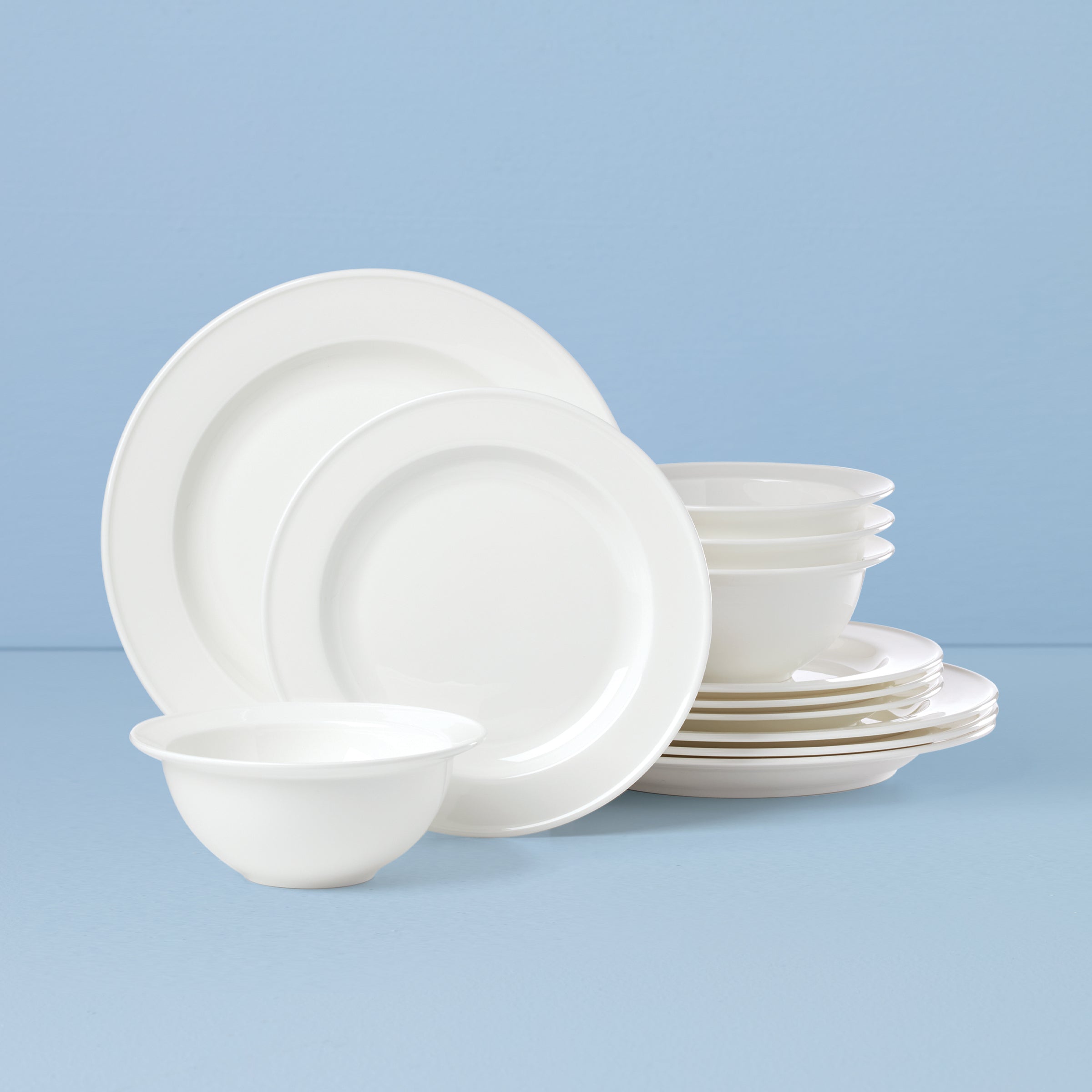 White Bone China Rimmed Dinnerware Set, 12-Piece