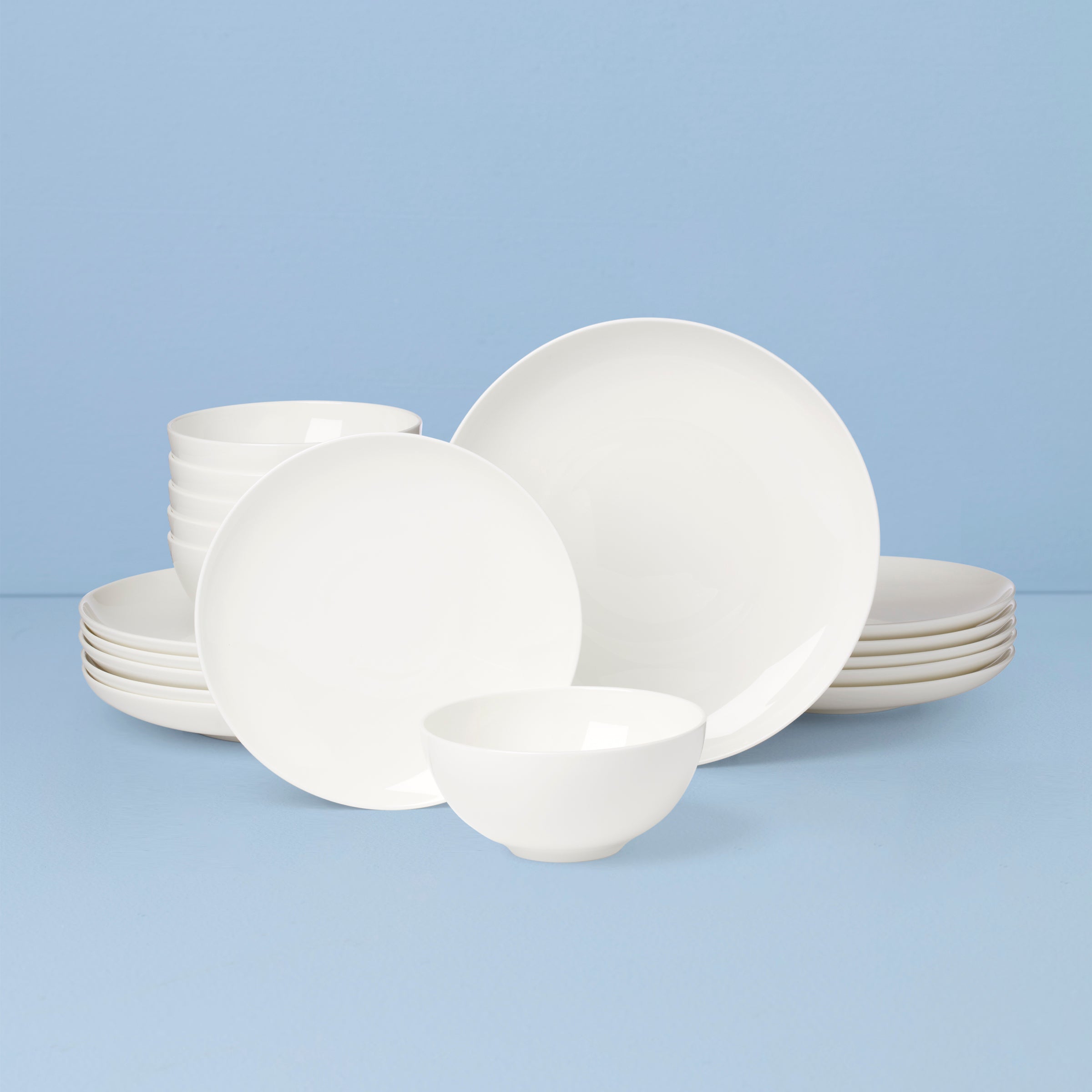 White Bone China Coupe Dinnerware Set, 18-Piece