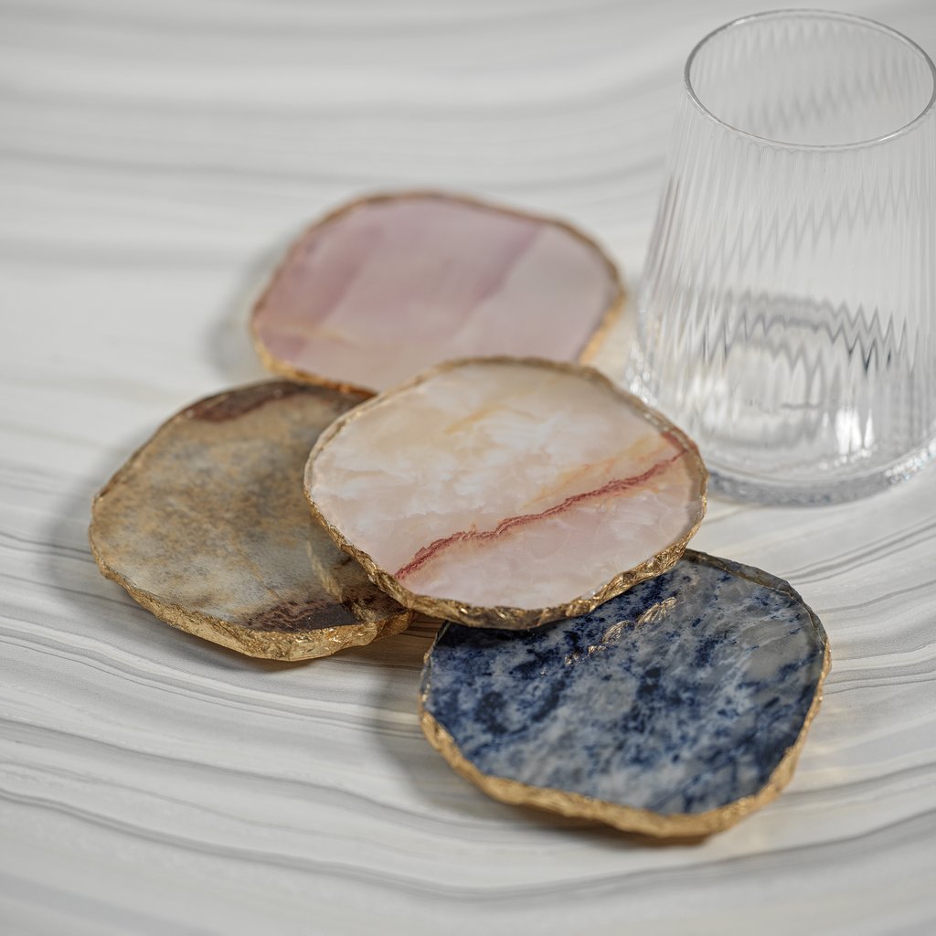 Gold Rim Agate Glass Coasters - Set of 4 - Image 2