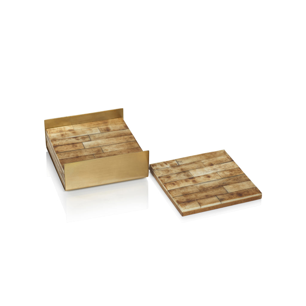Antique Bone Coasters with Metal Tray - Set of 4 - Image 2