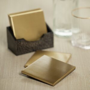 Shagreen Leather Coasters with Holder - Set of 6