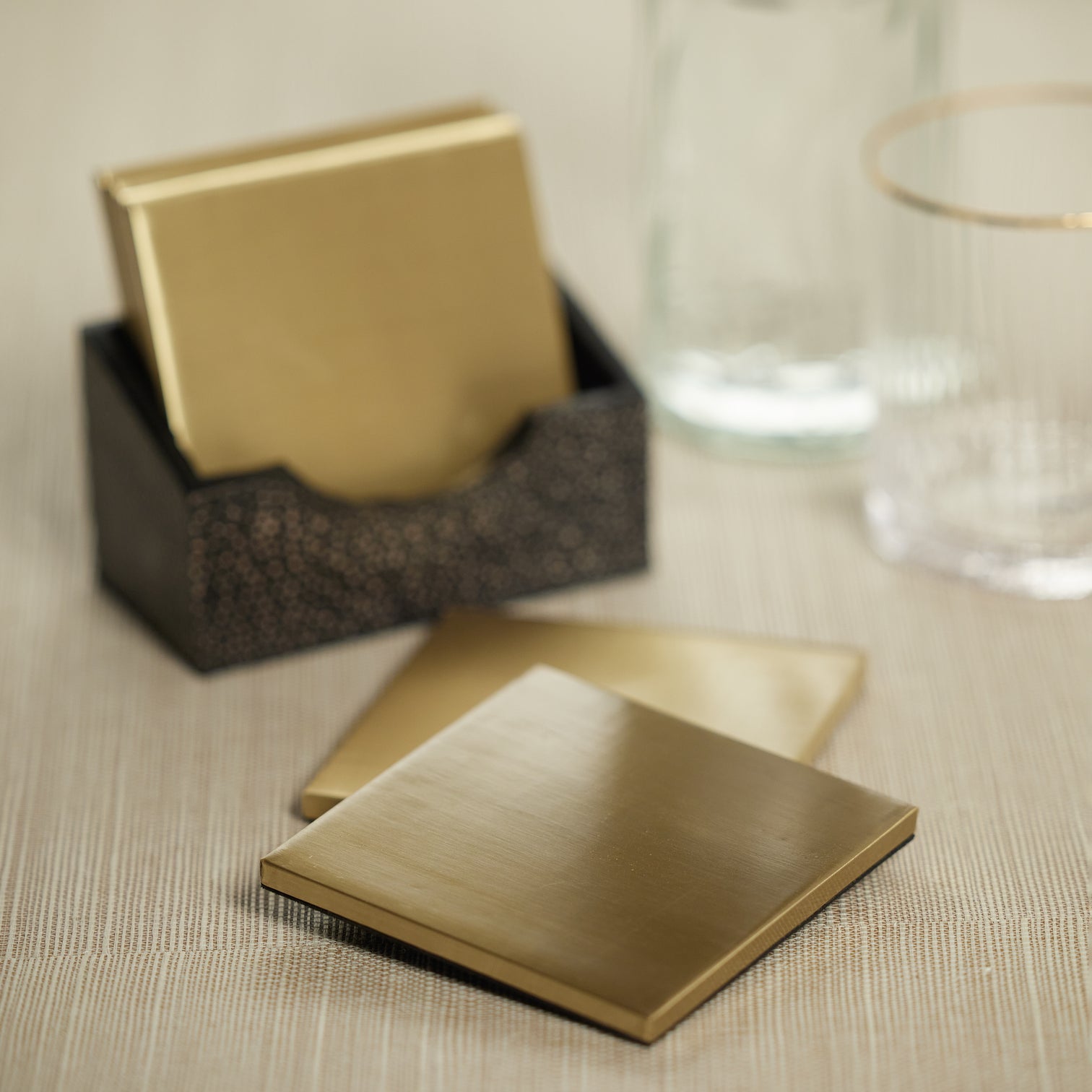 Shagreen Leather Coasters with Holder - Set of 6