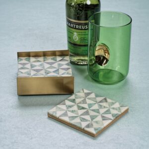 Bone Coasters with Brass Tray - Set of 4