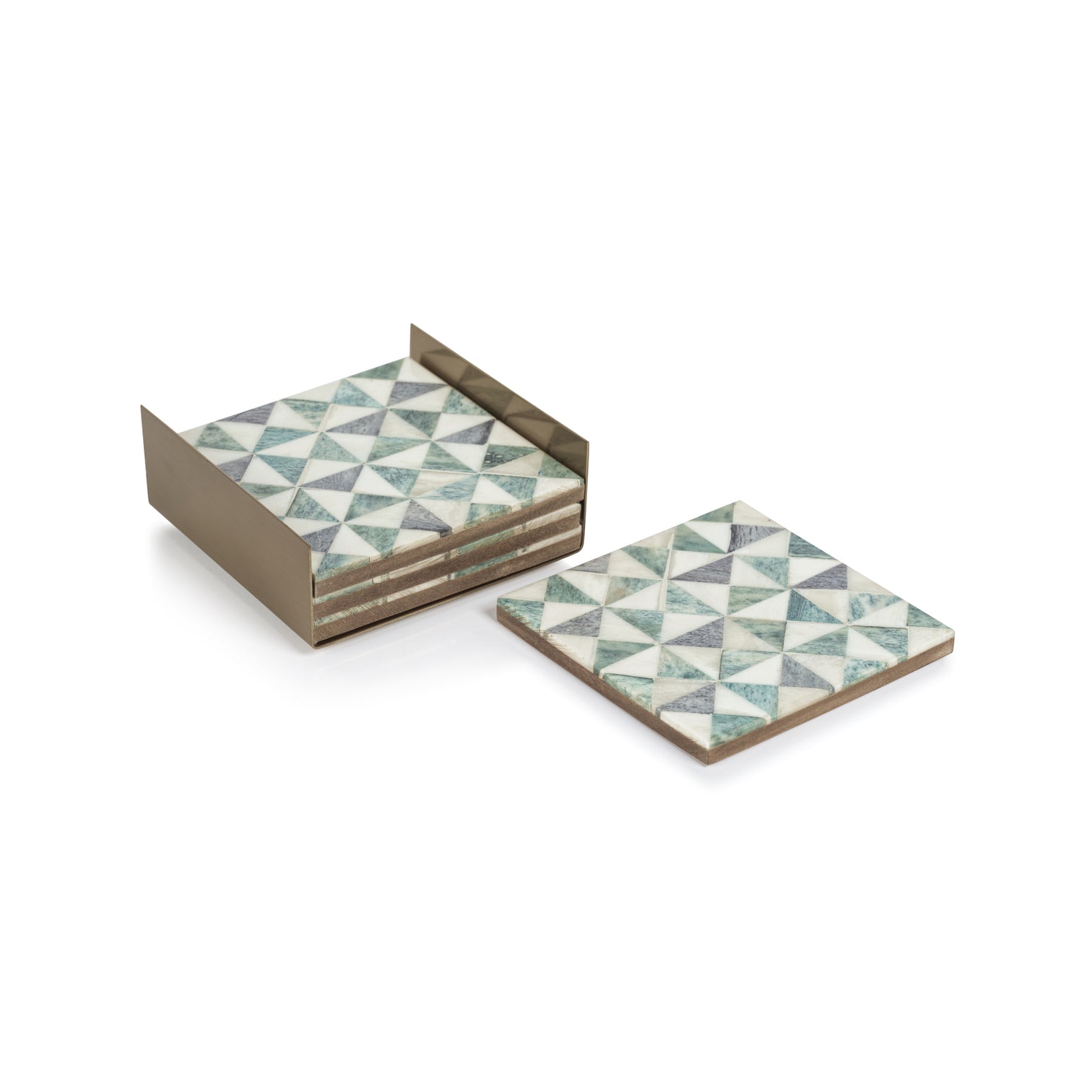 Bone Coasters with Brass Tray - Set of 4 - Image 3