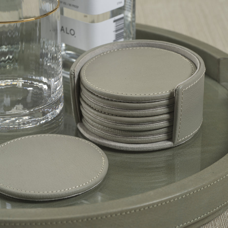Gray Leather Drink Coasters - Set of 8
