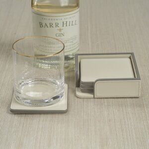 Cream and Gray Nappa Leather Coasters - Set of 4