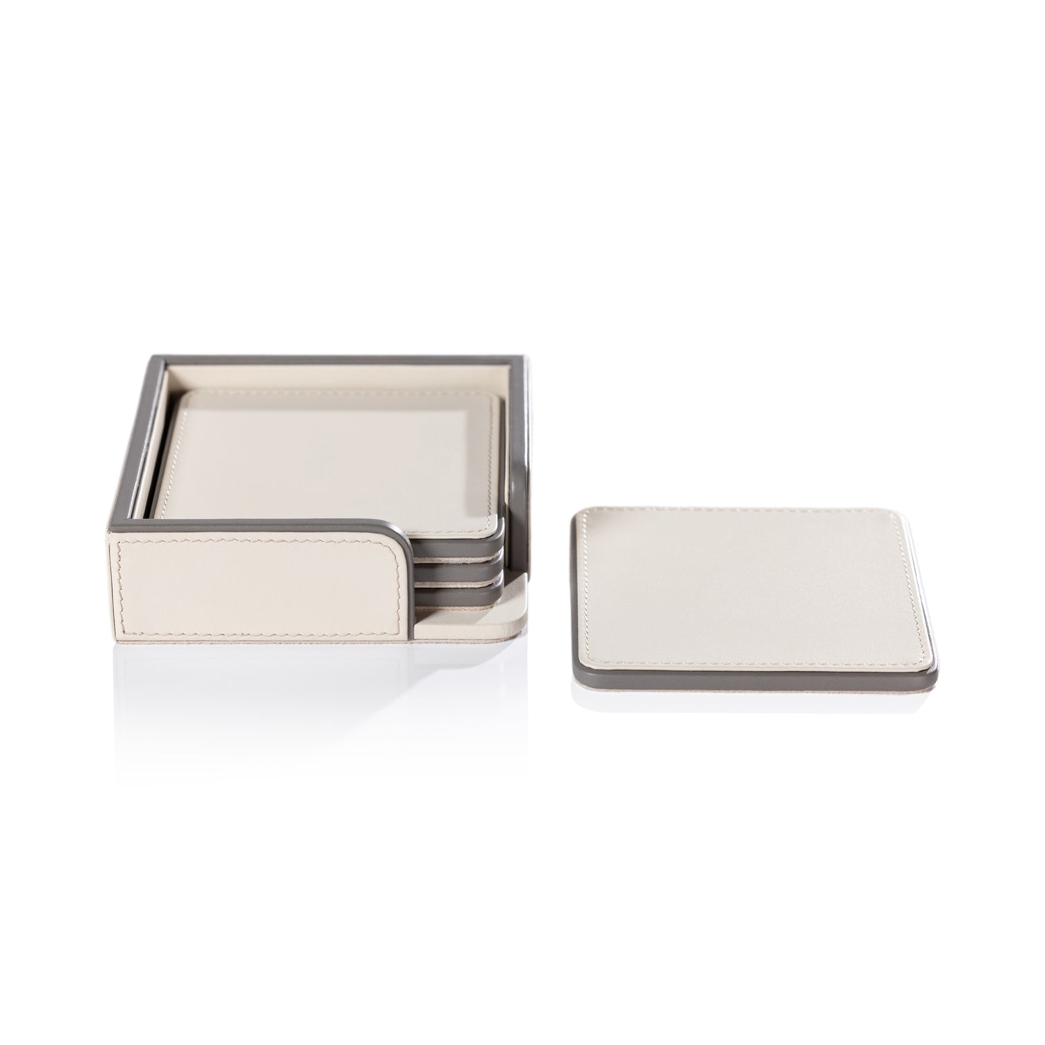 Cream and Gray Nappa Leather Coasters - Set of 4 - Image 2