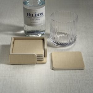 Raffia and Cream Leather Coasters - Set of 4