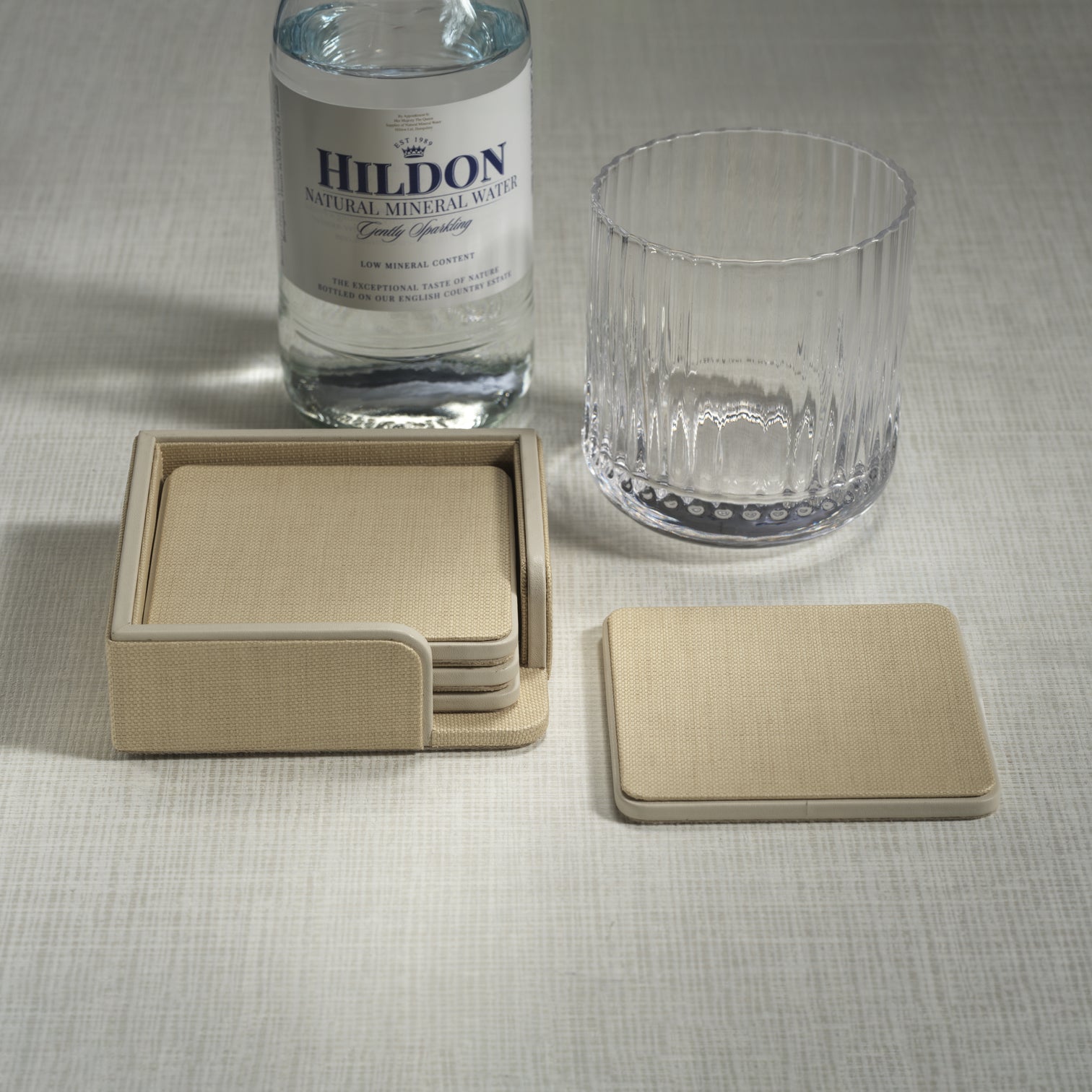 Raffia and Cream Leather Coasters - Set of 4