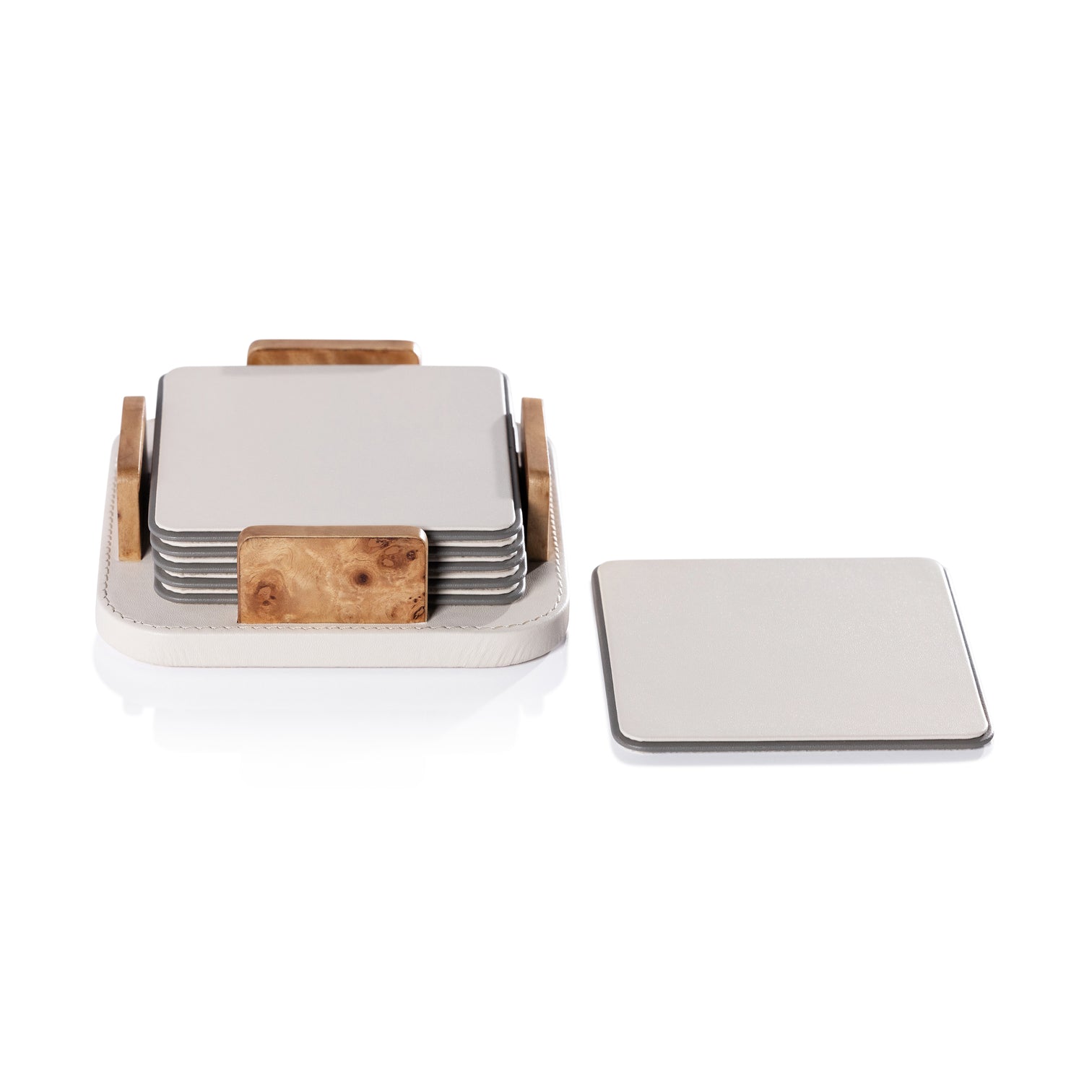 Ivory Leather and Burl Veneer Coasters - Set of 6 - Image 2