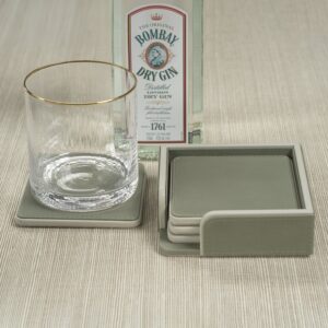 Sage and Gray Leather Coasters - Set of 4