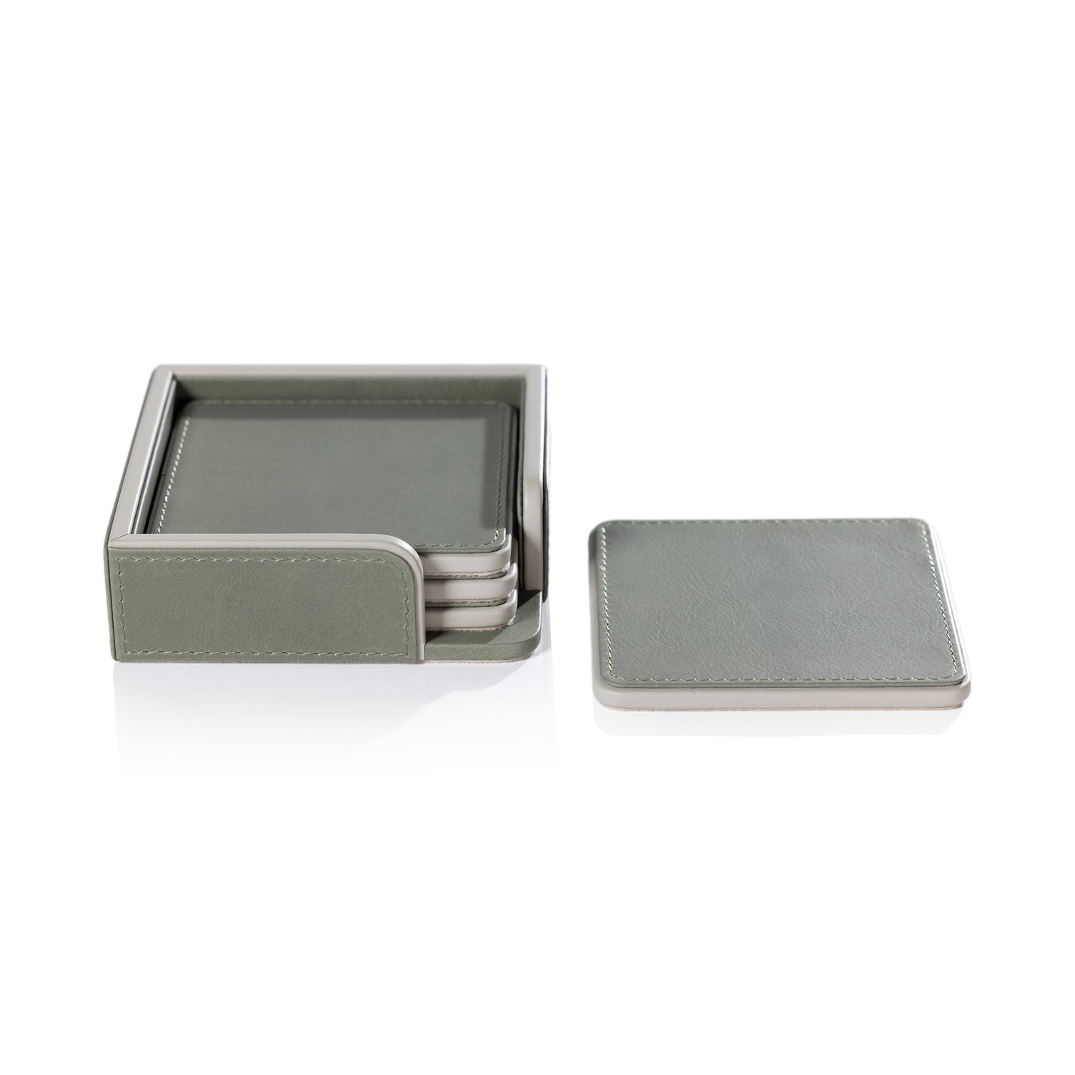 Sage and Gray Leather Coasters - Set of 4 - Image 2