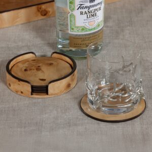 Round Burl Veneer Drink Coasters - Set of 4