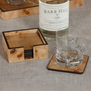 Square Burl Veneer Drink Coasters - Set of 6