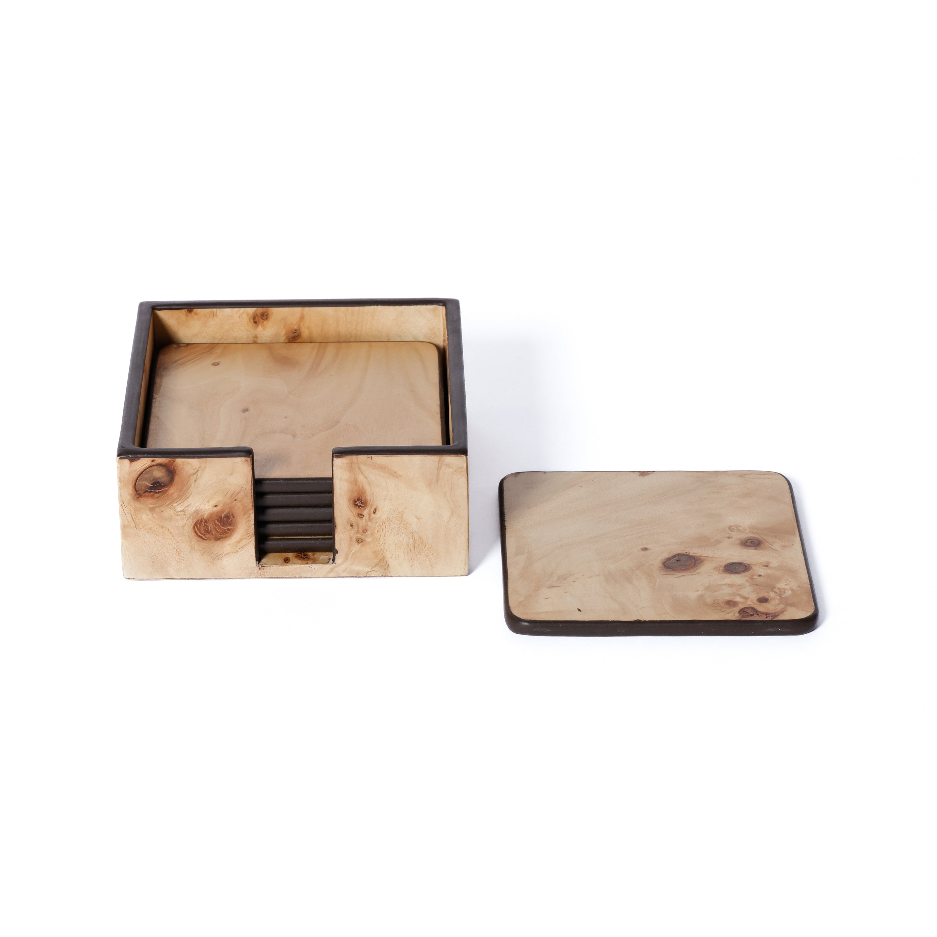 Square Burl Veneer Drink Coasters - Set of 6 - Image 2