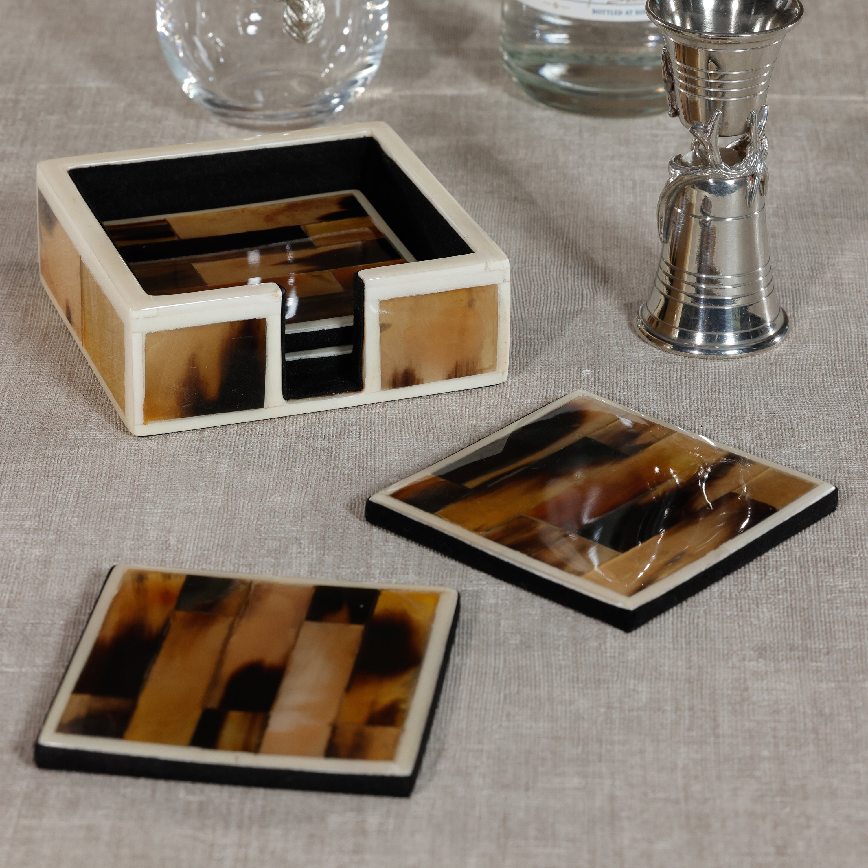 Horn and Bone Inlay Coasters - Set of 4