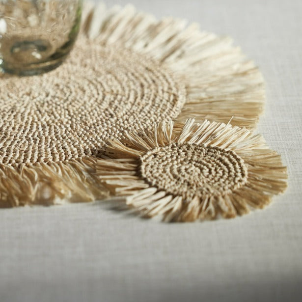 Fringed Raffia Coasters - Set of 6